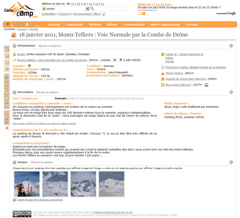 Présentation de sortie sur camptocamp.org Présentation de sortie sur camptocamp.org